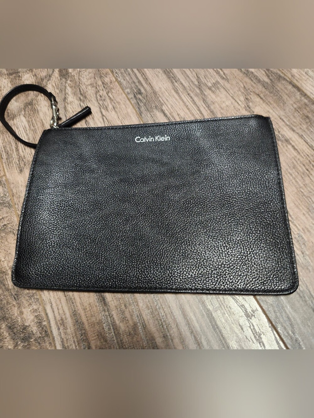 Calvin Klein Black Pebble Leather Wristlet Pouch 6.5x9